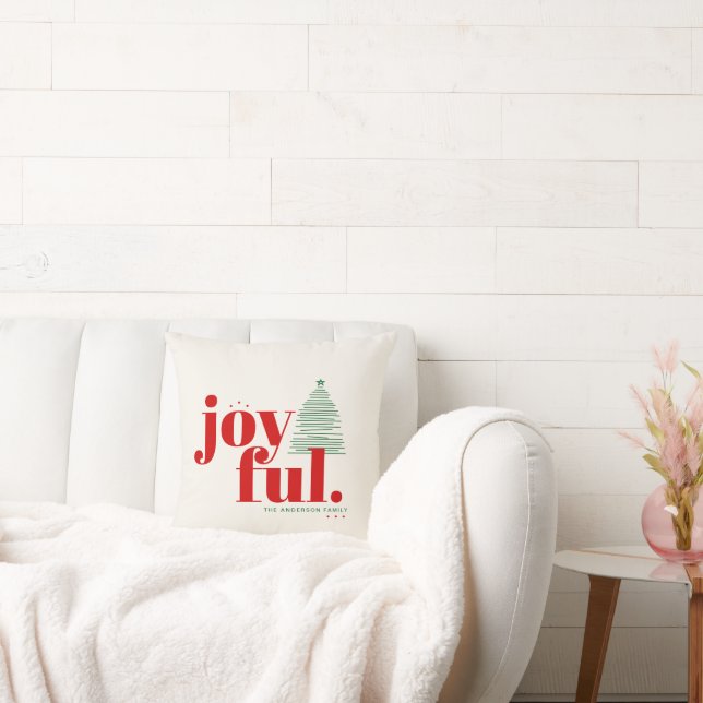 Coussin Arbre de Noël Typographie Moderne Rouge Joyeuse  (Canapé)