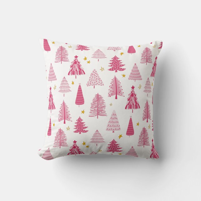 Coussin Arbre de Noël vacances rose (Recto)