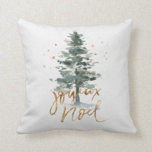 Coussin Arbre de Noël vert Joyeux Noel typographie or