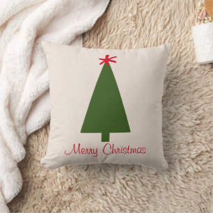 Coussin Arbre de Noël vert minimal Fléau de neige rouge Si