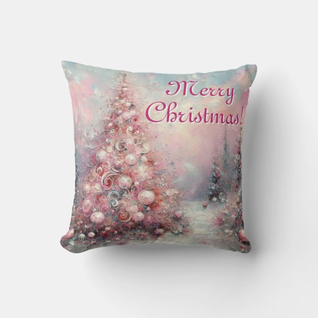Coussin Arbre de Noël Whimsical saison rose blanc (Recto)