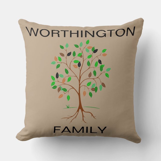 Coussin Arbre de nom de famille - personnalisable (Recto)
