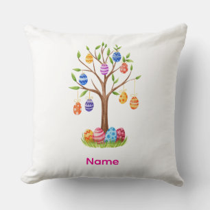 Coussin Arbre de Pâques aquarelle avec œufs décorés suspen