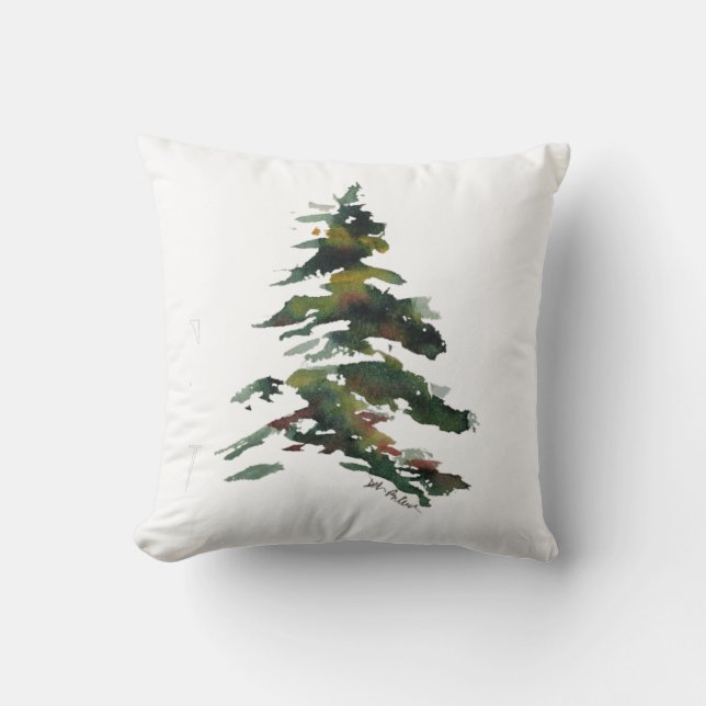 Coussin Arbre de pins aquarelle (Recto)
