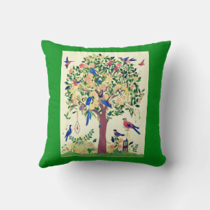 Coussin Arbre de vie avec oiseaux et fleurs
