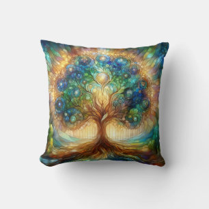 Coussin Arbre de vie design en vitrail Vintage