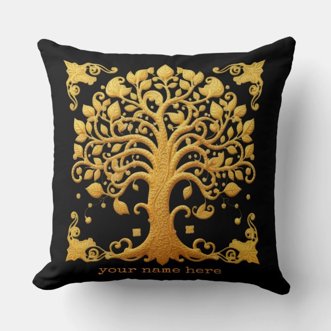 Coussin Arbre de Vie Doré Luxueux (Recto)
