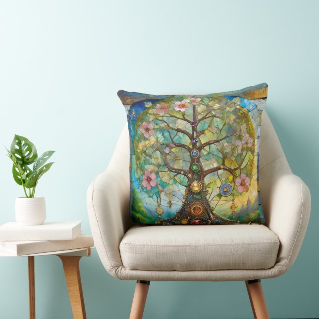 Coussin Arbre de Vie Fleurissant des 7 Chakras (Chaise)