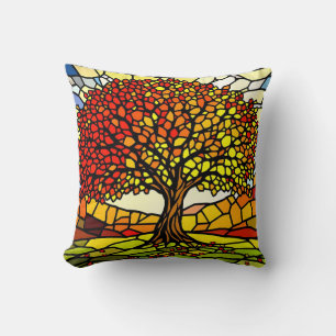 Coussin Arbre de vie Mosaïque de verre brisé Couleurs d'au