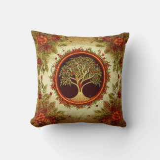 Coussin Arbre de vie par kedoki Green et Orange Broidery
