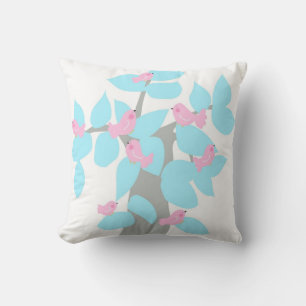 COUSSIN ARBRE D'HIVER AVEC OISEAUX ROSES