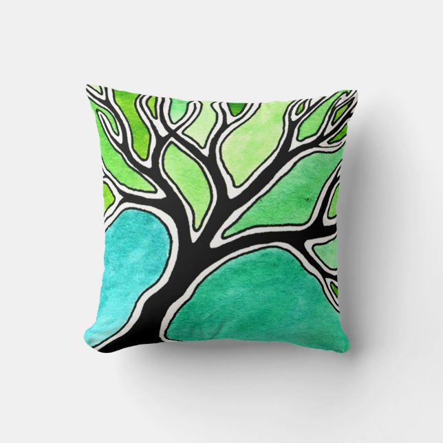 Coussin Arbre d'hiver dans des tons verts (Recto)