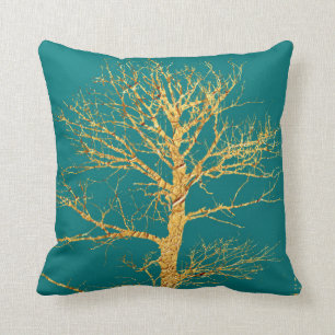 Coussin Arbre d'or sur Teal