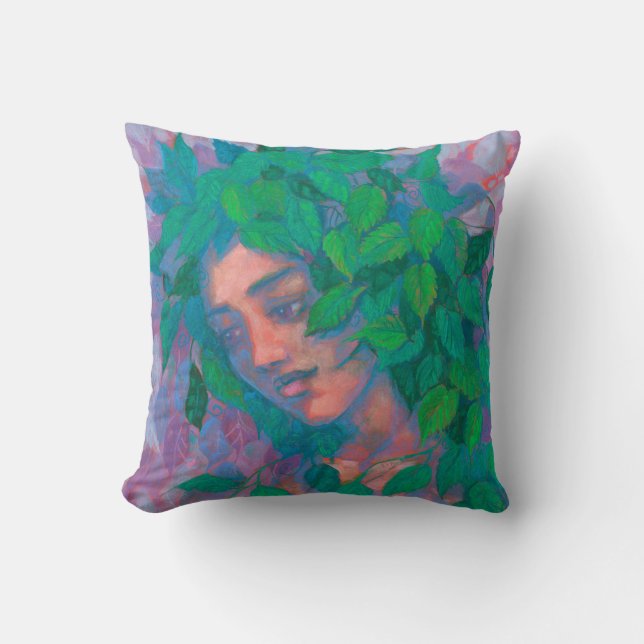 Coussin Arbre Dryad Spirit Vert Feuilles Surreal Imaginair (Recto)