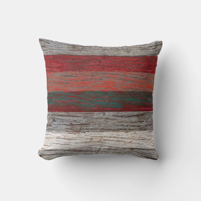 Coussin Arbre écorce bois rayé gris rouge (Recto)