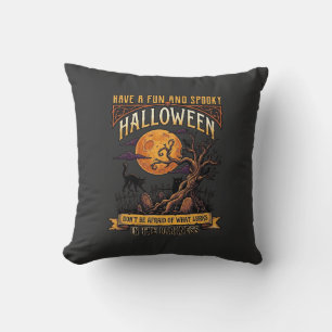 Coussin Arbre effrayant Halloween pleine lune chat noir ci