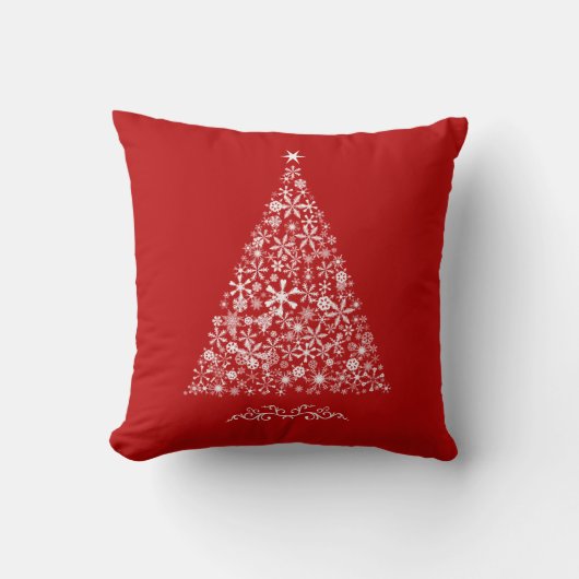 Coussin Arbre flocon de neige sur fond rouge (Recto)