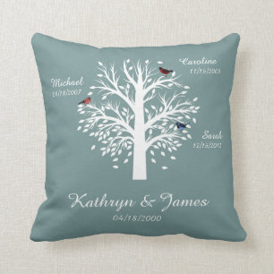 Coussin Arbre généalogique, arbre blanc sur le bleu avec