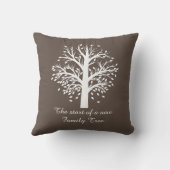 Coussin Arbre généalogique, arbre blanc sur le Taupe avec (Verso)