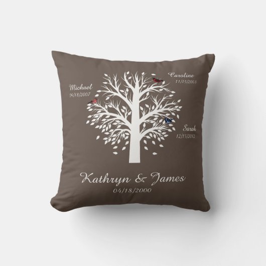 Coussin Arbre généalogique, arbre blanc sur le Taupe avec (Recto)
