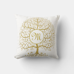 Coussin Arbre moderne de vie Monogramme Or