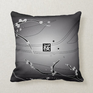Coussin Arbre noir de fleurs de cerisier