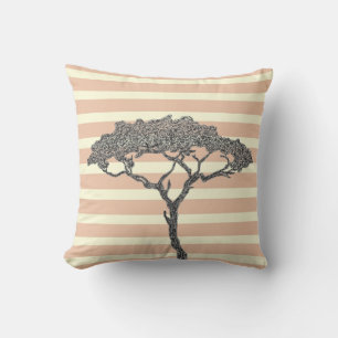 Coussin Arbre noir rayé rose