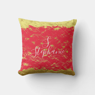 Coussin Arbre Or Rouge Glitterie Étincelles Monogrammes In