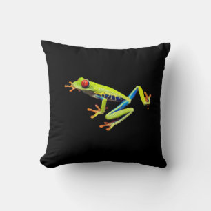 Coussin Arbre peint en rouge grenouille noir massif dos