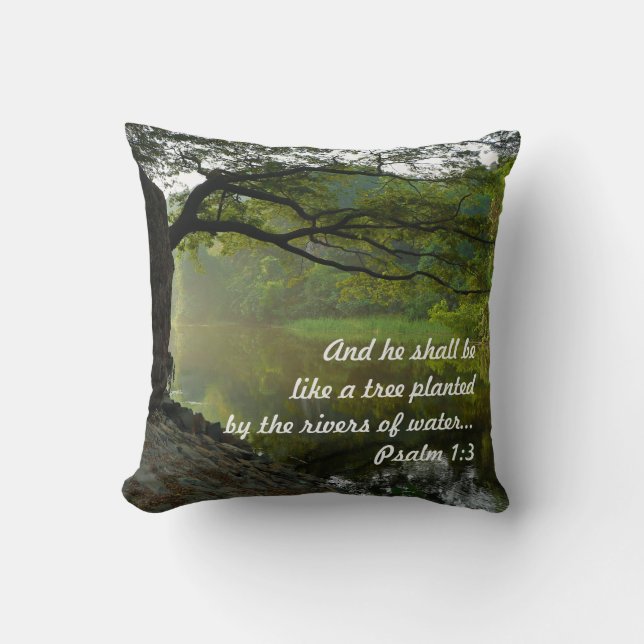 Coussin Arbre planté par l'eau, Psaume 1:3, Écriture (Recto)