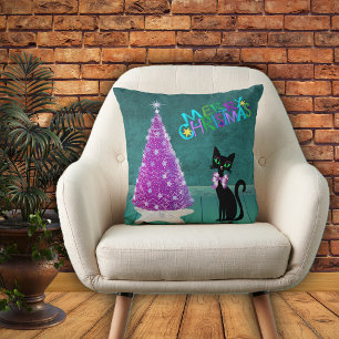 Coussin Arbre Rose Tilleul Chat Noir Salle Sarcelle Fêtes