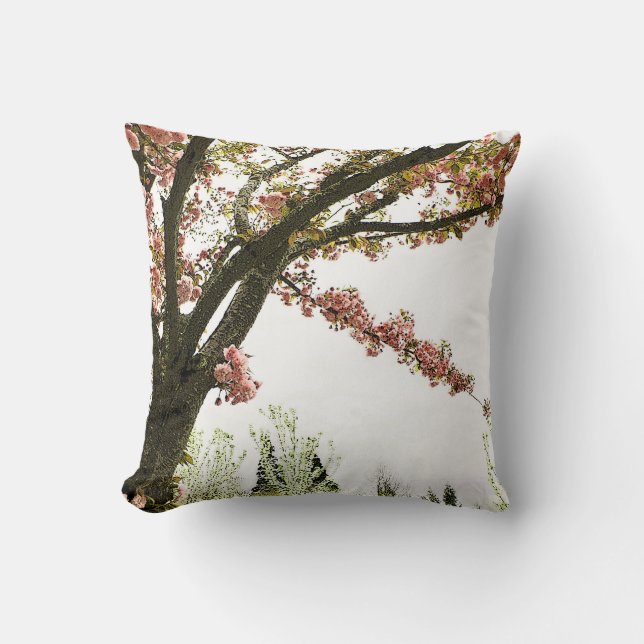 Coussin Arbre rose vintage de fleurs de cerisier (Recto)