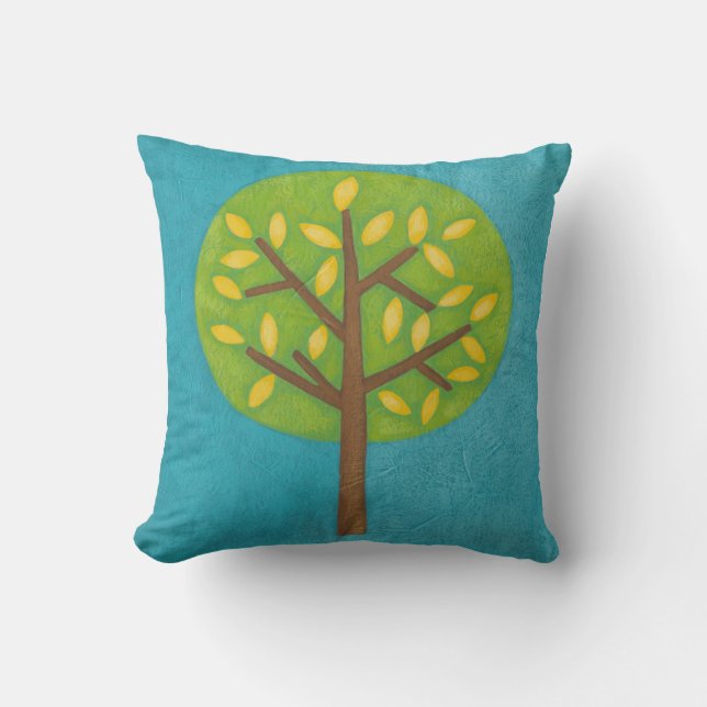 Coussin Arbre vert avec Feuilles jaunes par Chariklia Zarr (Recto)