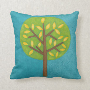Coussin Arbre vert avec Feuilles jaunes par Chariklia Zarr