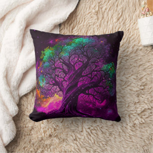 Coussin Arbre Violet Coloré Étoiles Univers Art  
