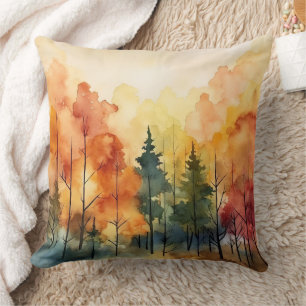 Coussin Arbres à l'aquarelle de rêve dans une palette d'au