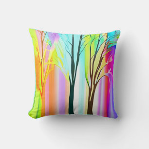 Coussin Arbres Abstraits aux Pastels Multicolores