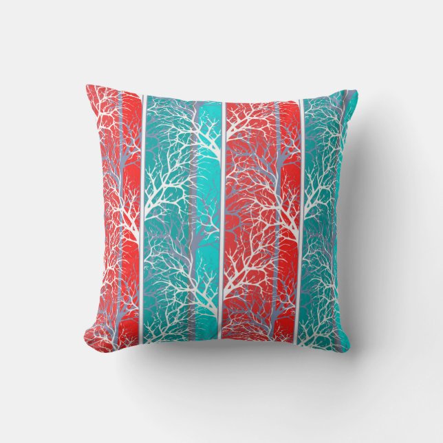 Coussin Arbres abstraits sans joint branche corail bleu li (Recto)