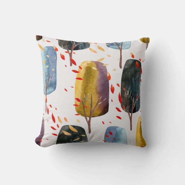 Coussin Arbres d'automne : Aquarelle peinte à la main sans (Recto)