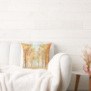 Coussin Arbres d'automne de feuilles orange aquarelle