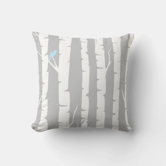 Coussin Arbres de bouleau et oiseaux bleus (Recto)