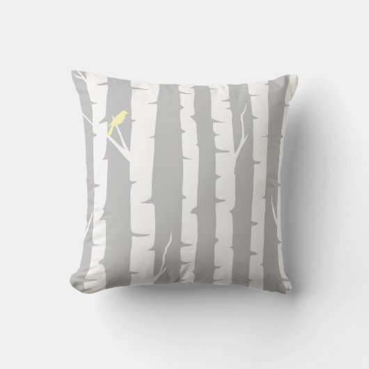 Coussin Arbres de bouleau et oiseaux jaunes (Recto)