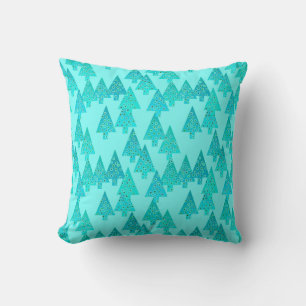 Coussin Arbres de Noël à fleurs modernes - aqua & paon