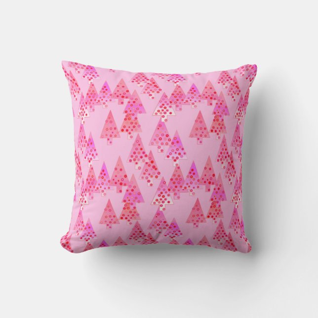 Coussin Arbres de Noël à fleurs modernes - rose pastel (Recto)