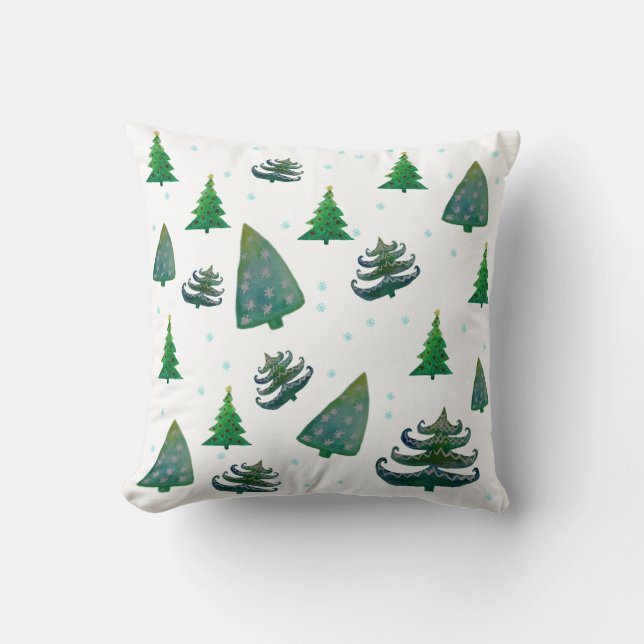 Coussin Arbres de Noël Aquarelle papier d'emballage (Recto)