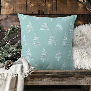 Coussin Arbres De Noël Bleu-Vert Et Blanc