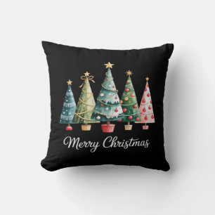 Coussin Arbres de Noël drôles Joyeux Nœud Santa Famille Es