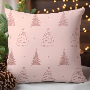 Coussin Arbres de Noël élégants à motif doré rose