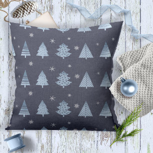 Coussin Arbres de Noël et flocons de neige Motif Blue ID86