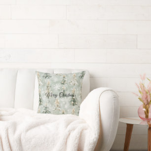 Coussin Arbres de Noël Flocons de neige à la crème verte